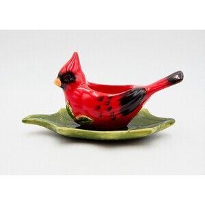 Yankee Candle Cardinal On Leaf 6.5 Inch Tea Light Holder Bird Christmas 1179196
